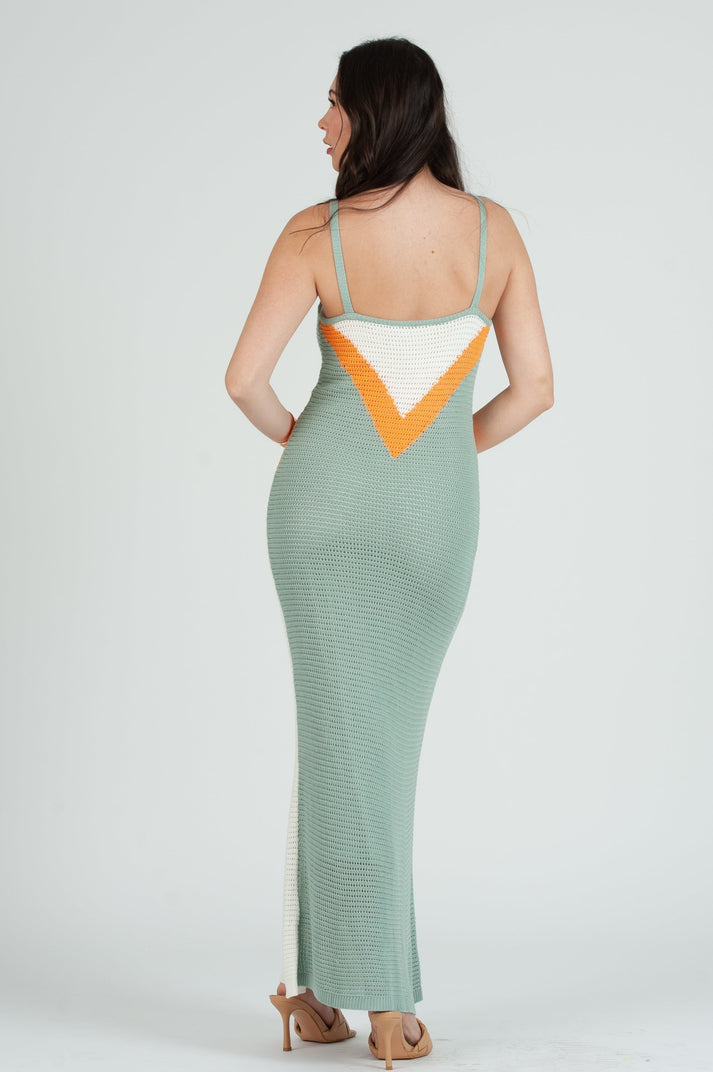 Women's Crochet Color Block Maxi Knit Dress