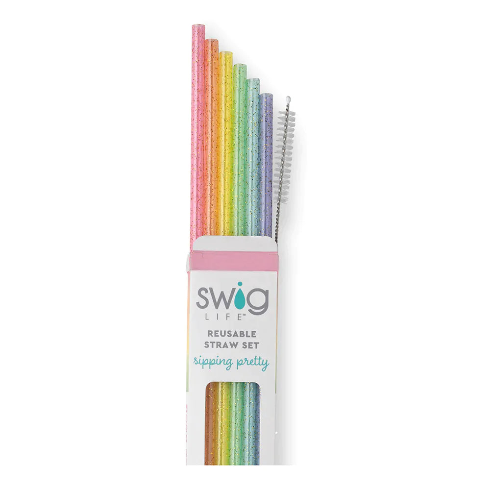Swig: Rainbow Glitter Reusable Straw Set