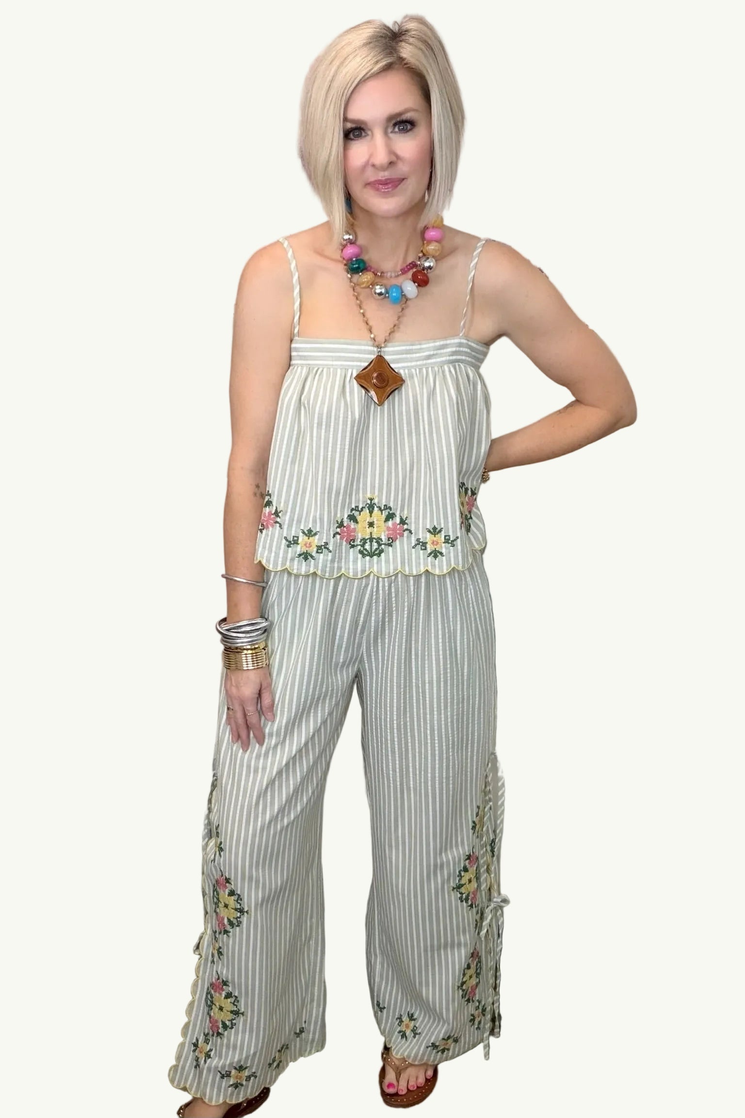 Meadow Stripe Floral Pant Set