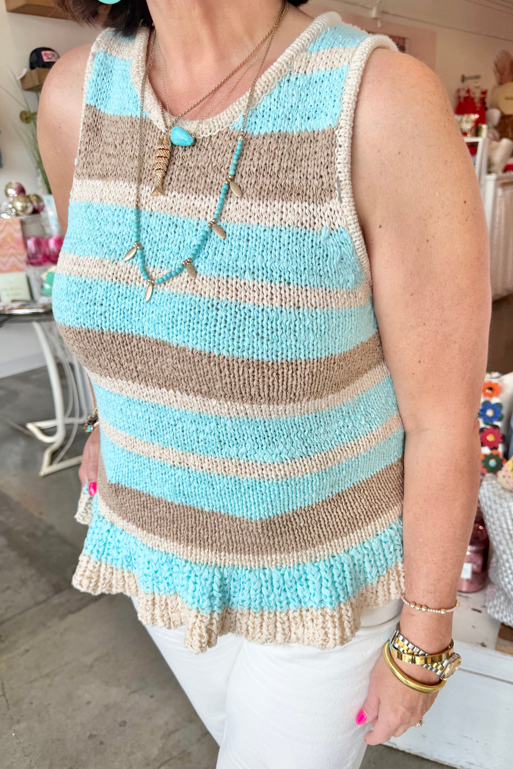 Sandy Shore Striped Peplum Top