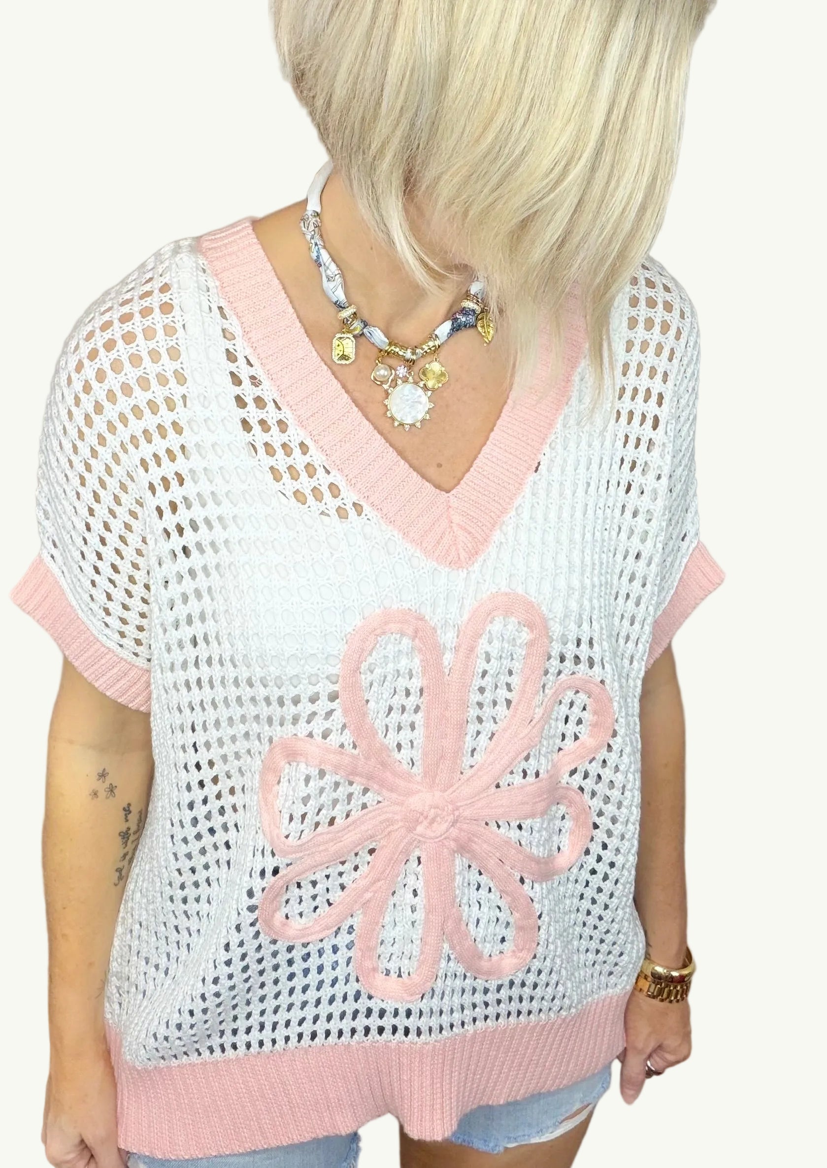 Coral Bloom Netted Top