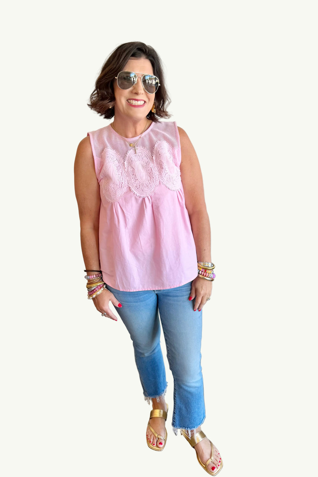Sweetheart Mesh Detail Top