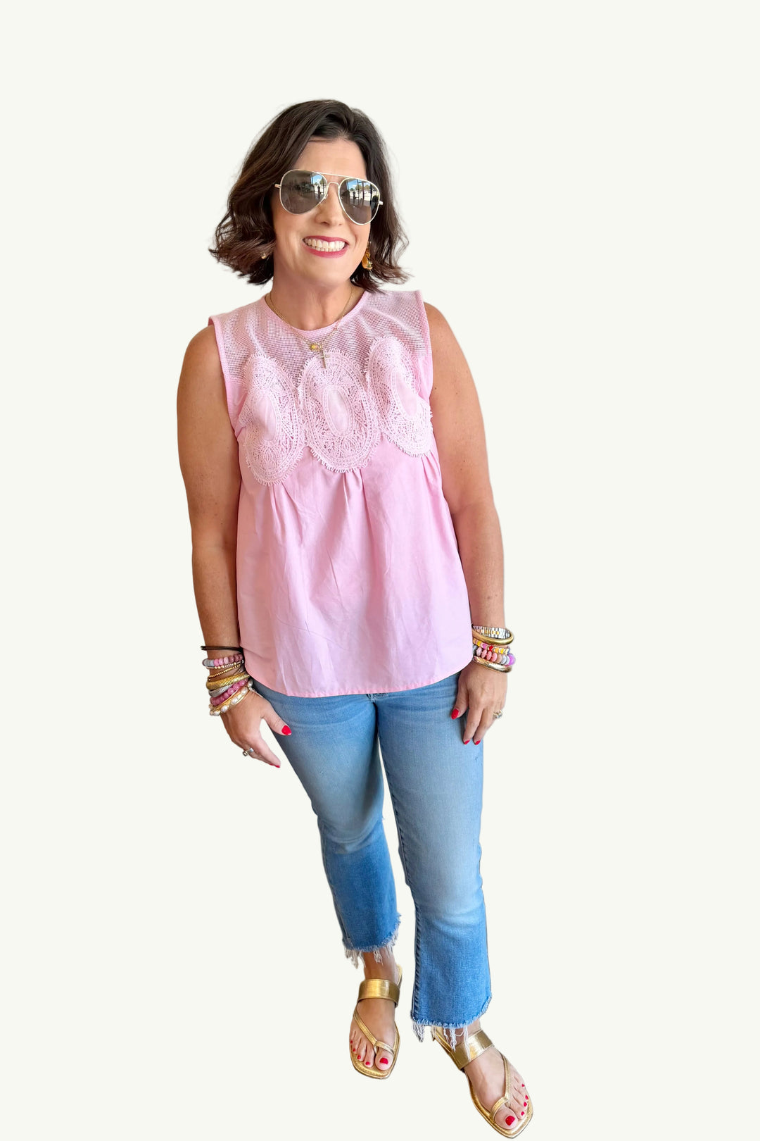 Sweetheart Mesh Detail Top