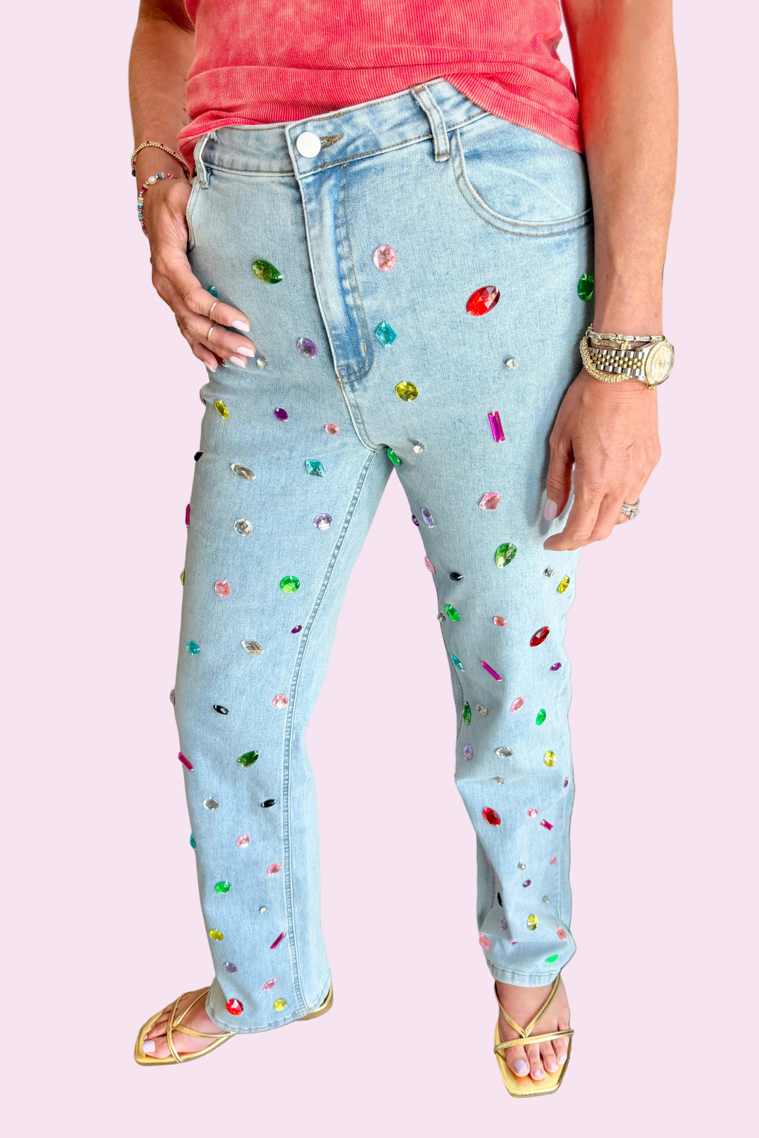 Jeweled Confetti Straight Leg Jean