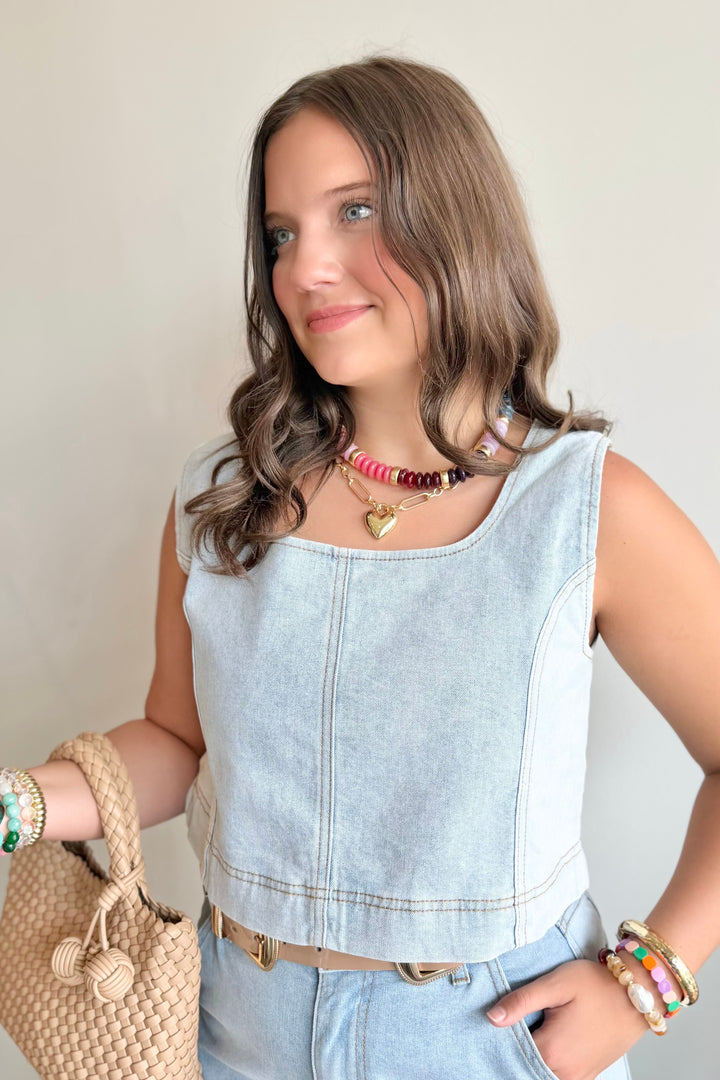 Stitched In Stone Denim Crop Top