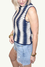 Retro Wave Knit Mock Neck Tank