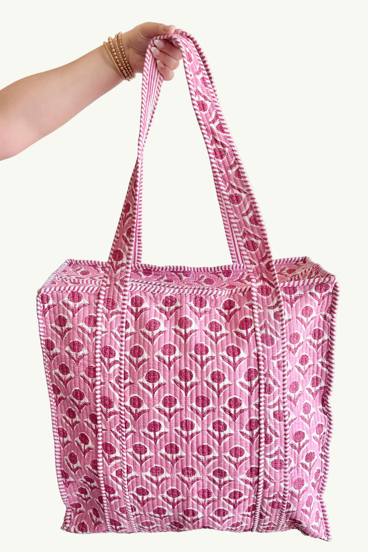 The Block Print Tote- Turquoise Floral, Orange Cheetah, Pink Floral