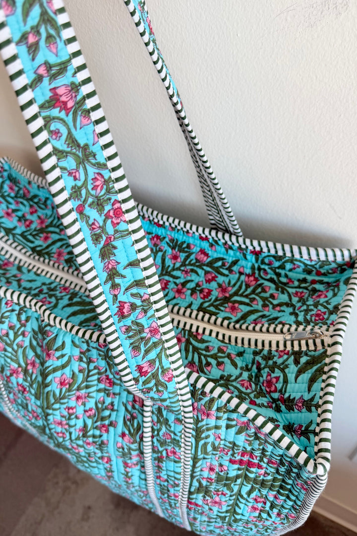 The Block Print Tote- Turquoise Floral, Orange Cheetah, Pink Floral