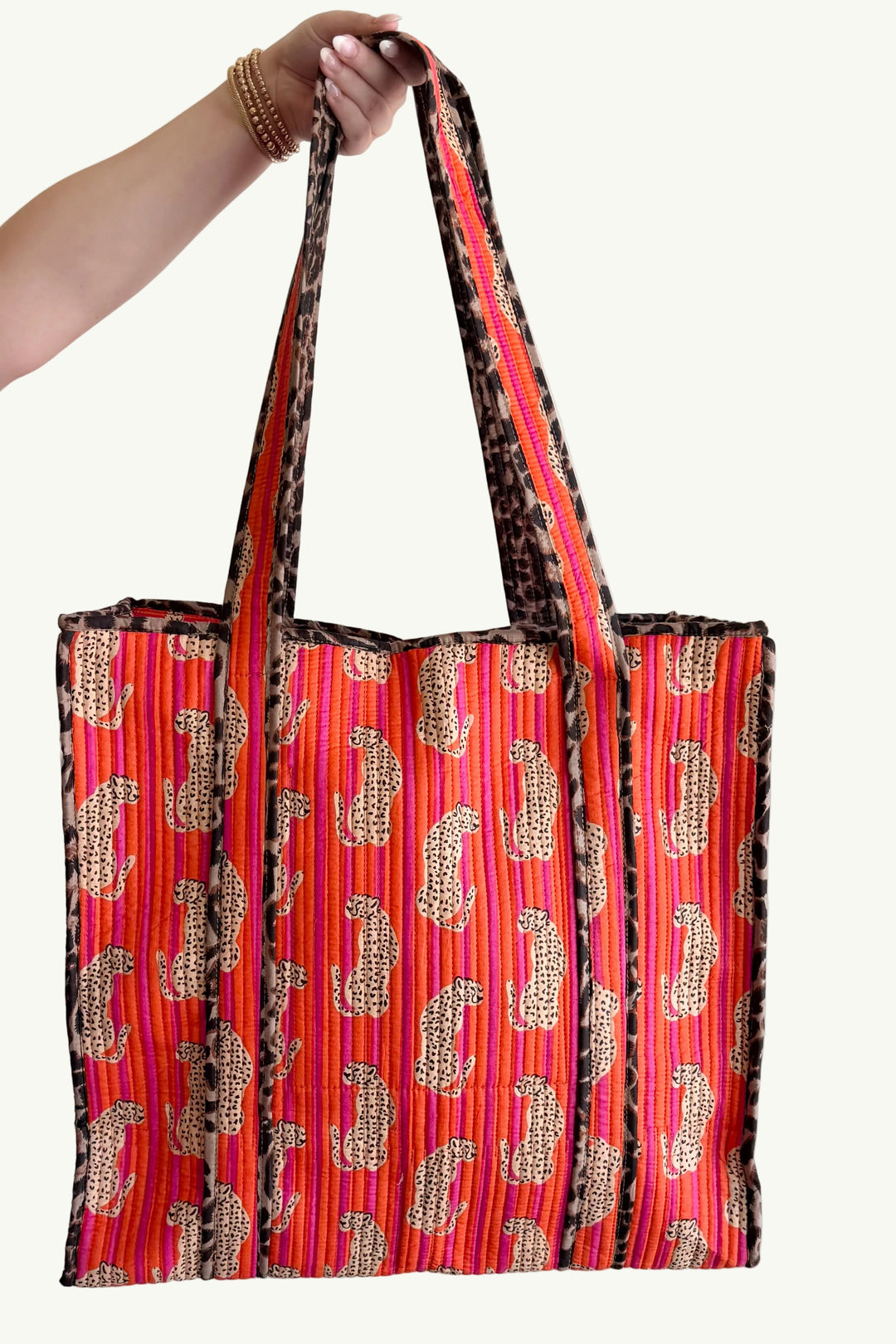 The Block Print Tote- Turquoise Floral, Orange Cheetah, Pink Floral
