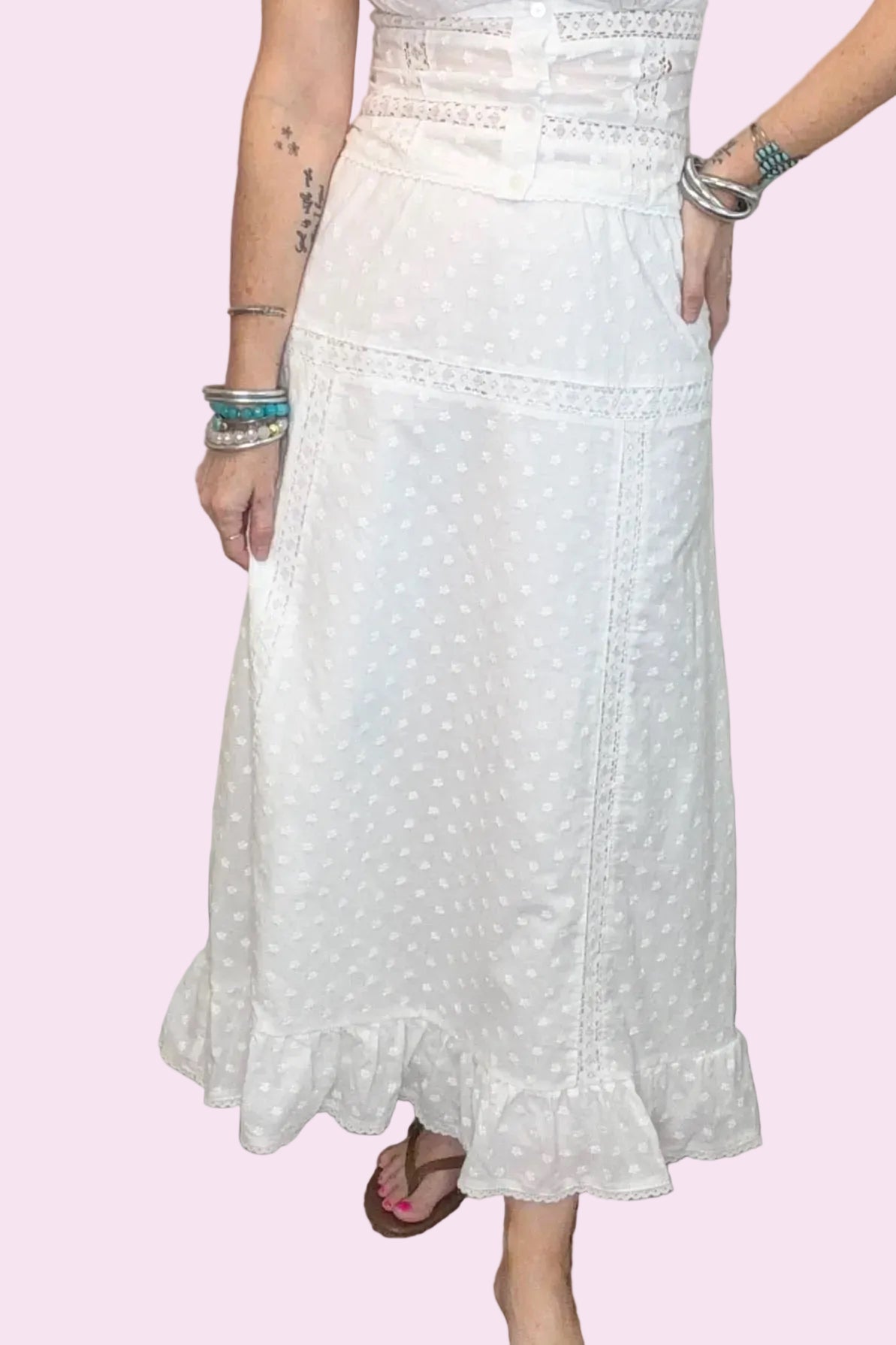 White Embroidered Maxi Skirt