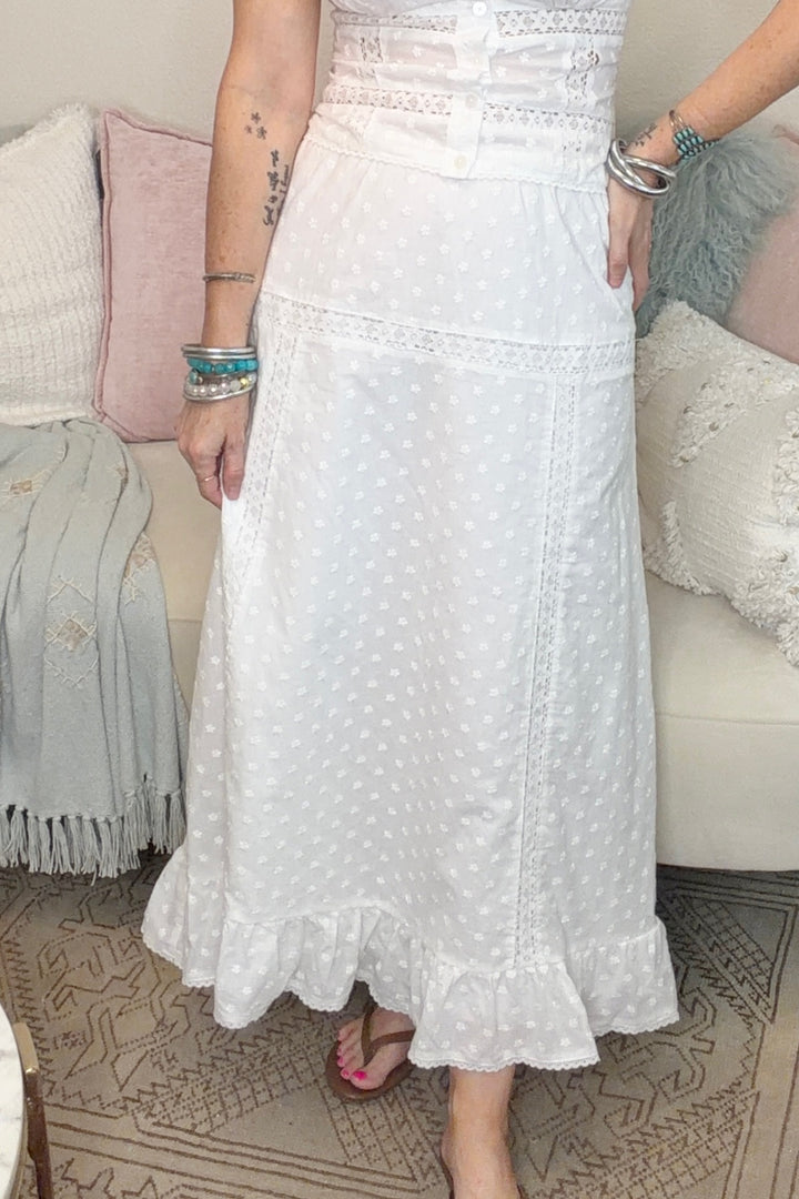 White Embroidered Maxi Skirt