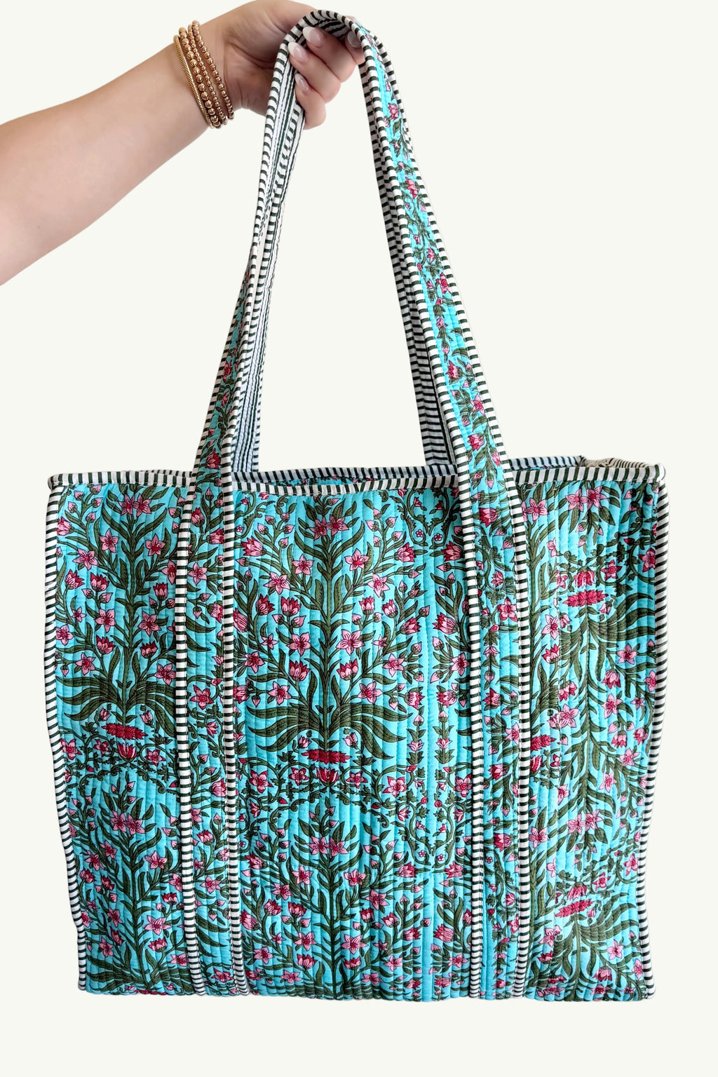 The Block Print Tote- Turquoise Floral, Orange Cheetah, Pink Floral
