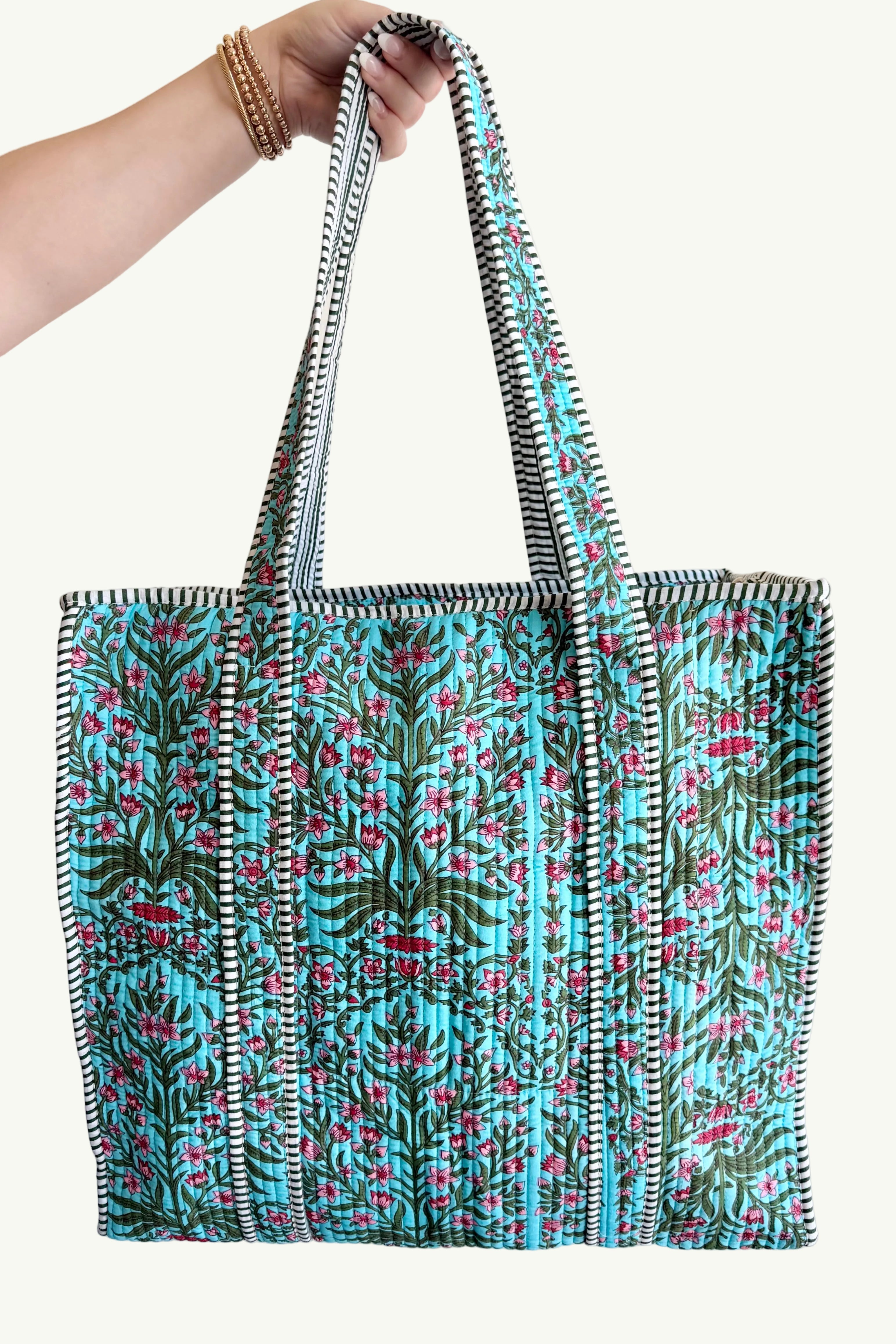 The Block Print Tote- Turquoise Floral, Orange Cheetah, Pink Floral