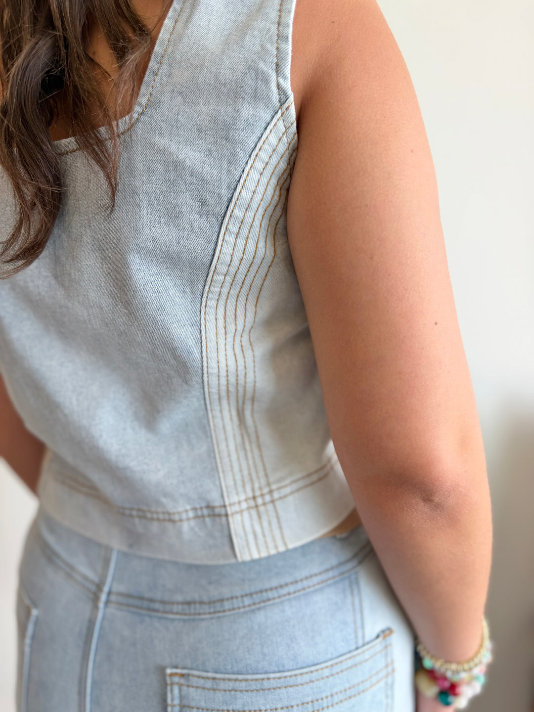 Stitched In Stone Denim Crop Top