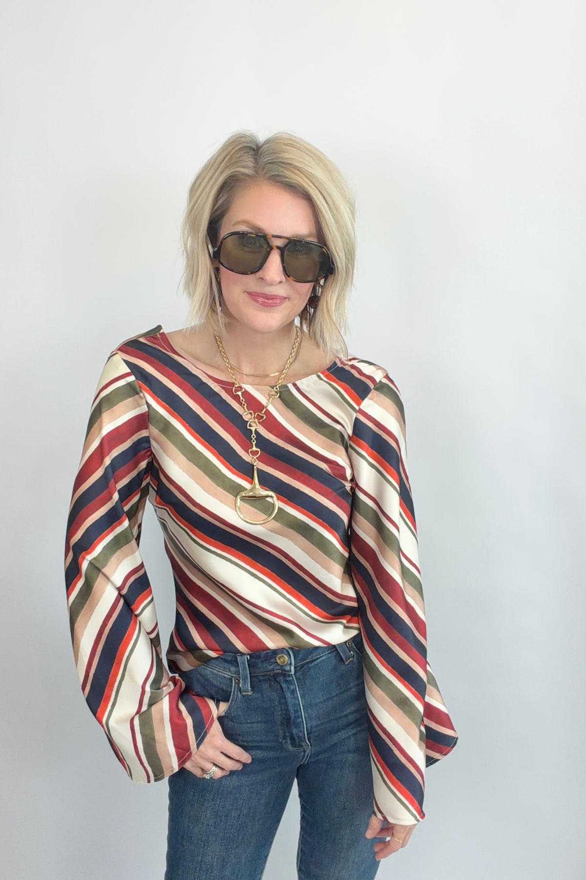 Diagonal Darling Satin Blouse