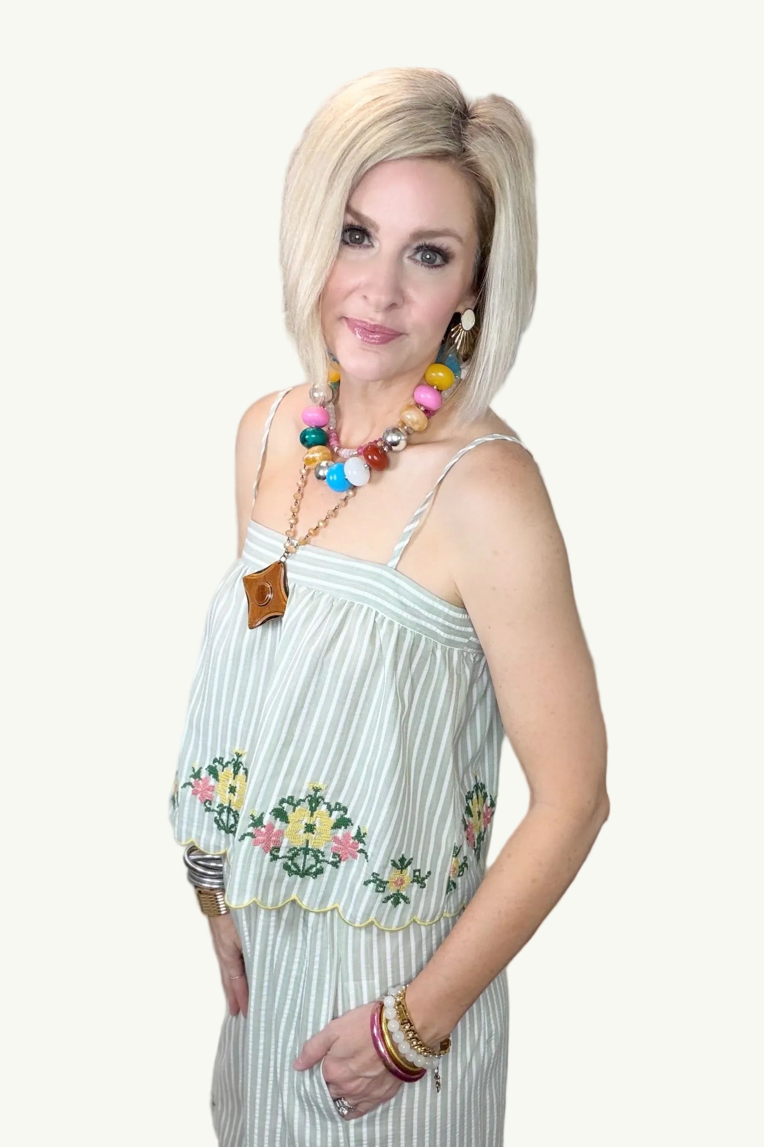 Meadow Stripe Floral Pant Set