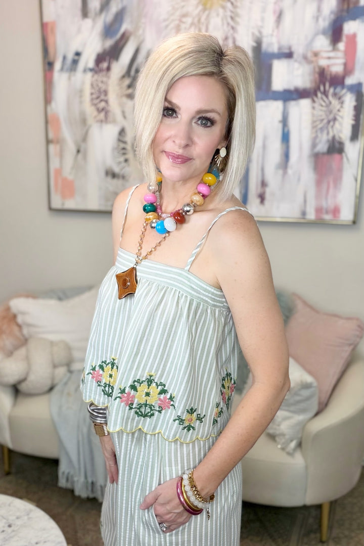 Meadow Stripe Floral Pant Set