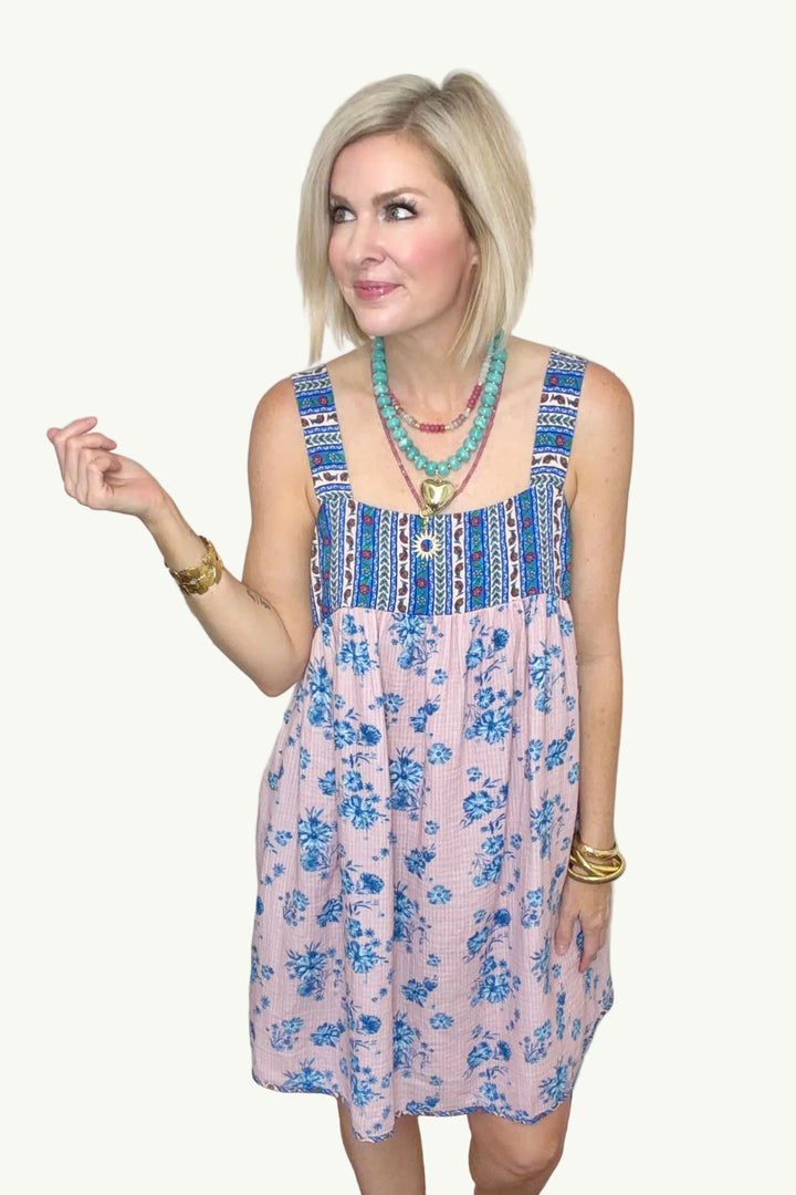 Countryside Mixed Pattern Short Dress