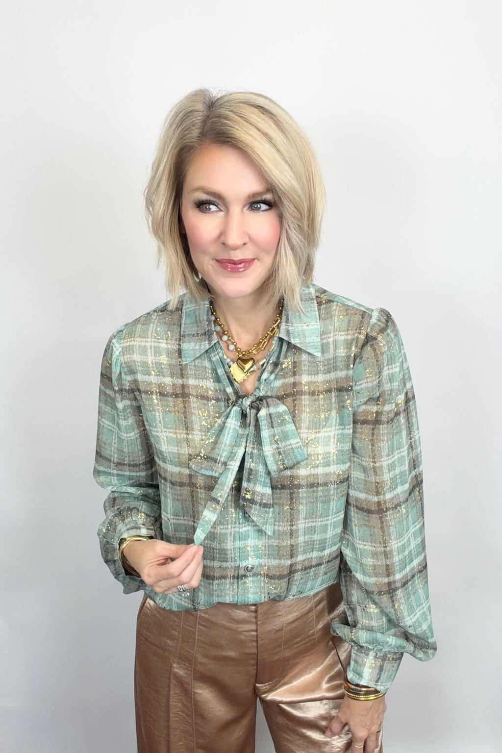 Golden Dust Plaid Blouse