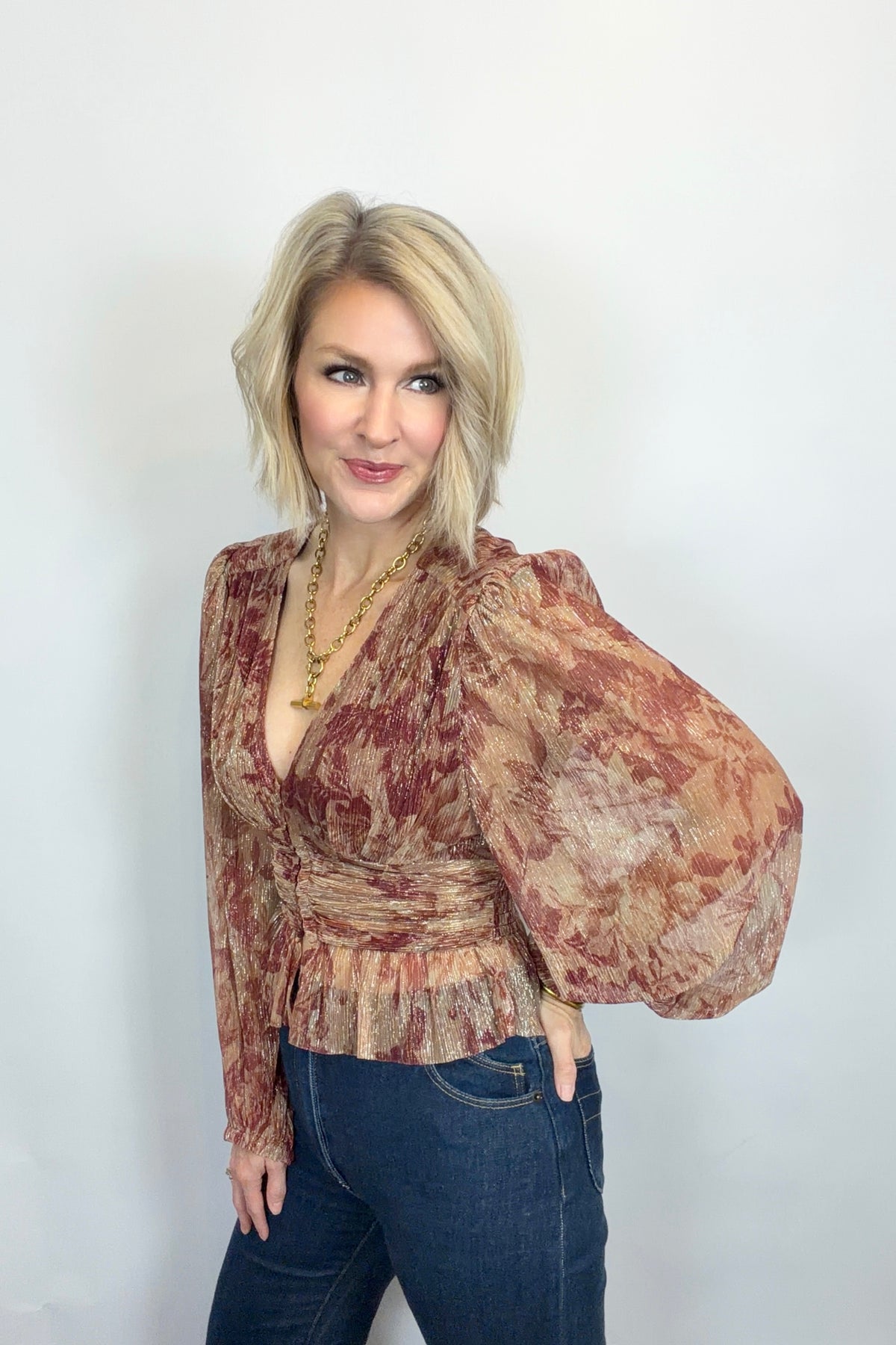 Sangria Shimmer Peplum Blouse