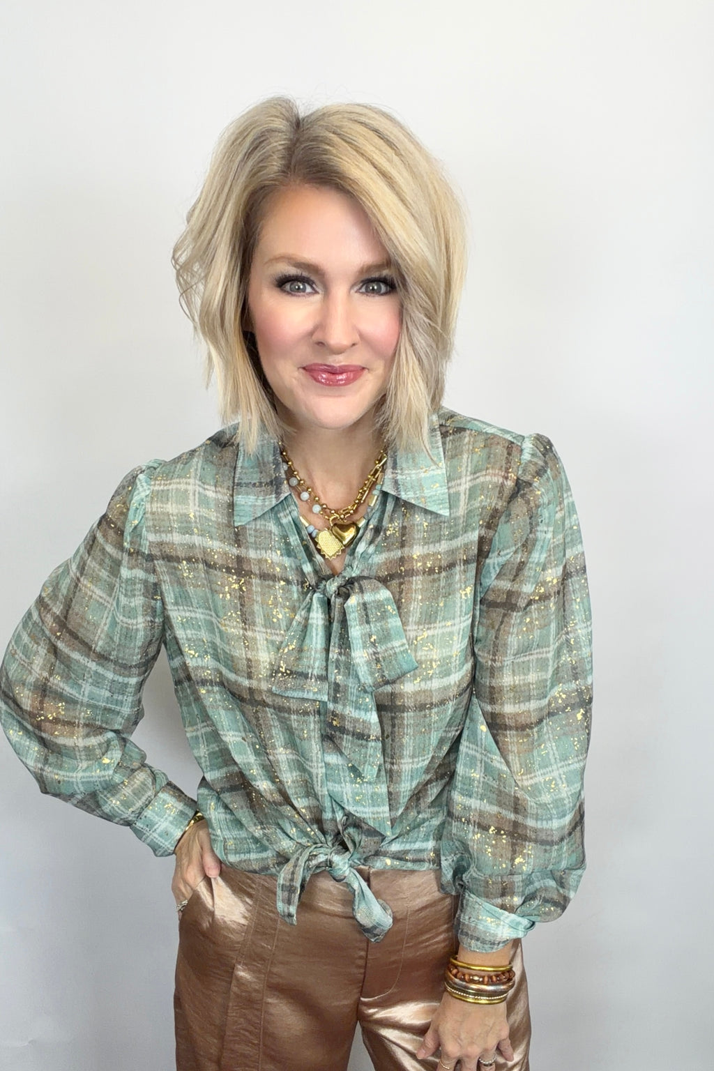 Golden Dust Plaid Blouse