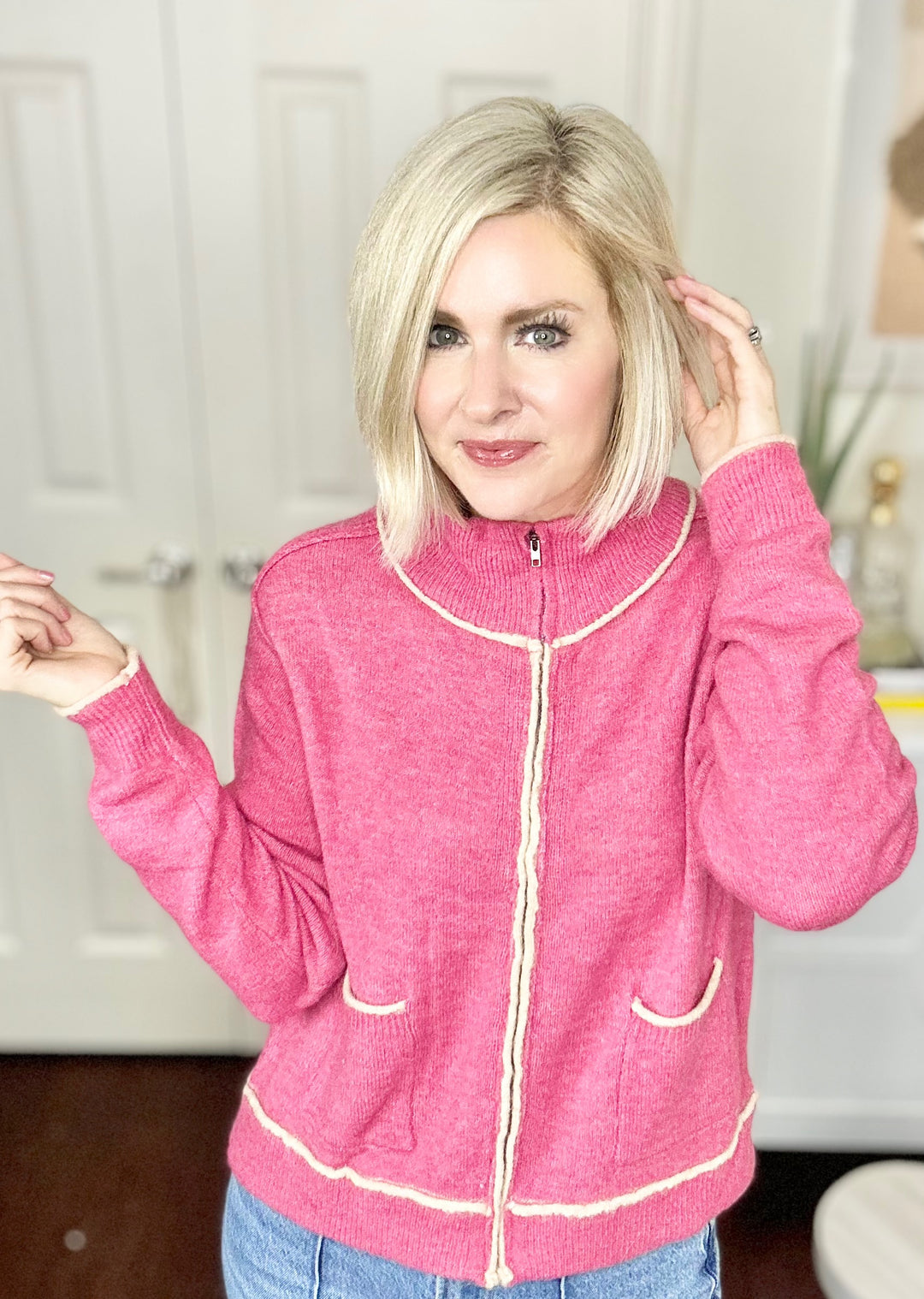 Blushed & Charmed Zip-up Sweater