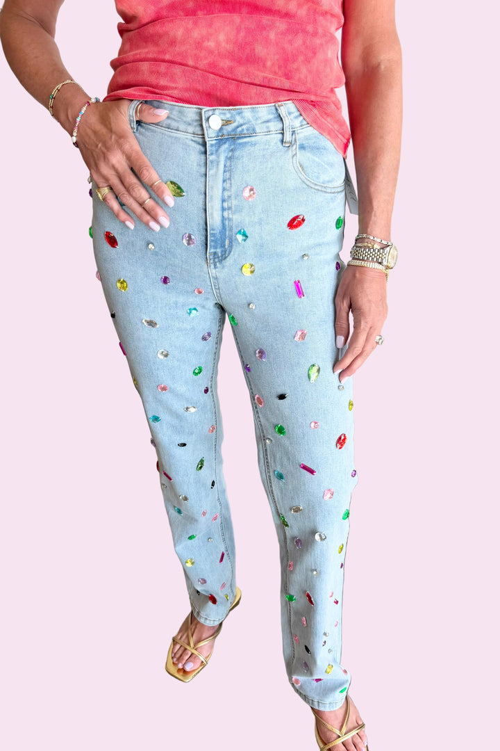 Jeweled Confetti Straight Leg Jean