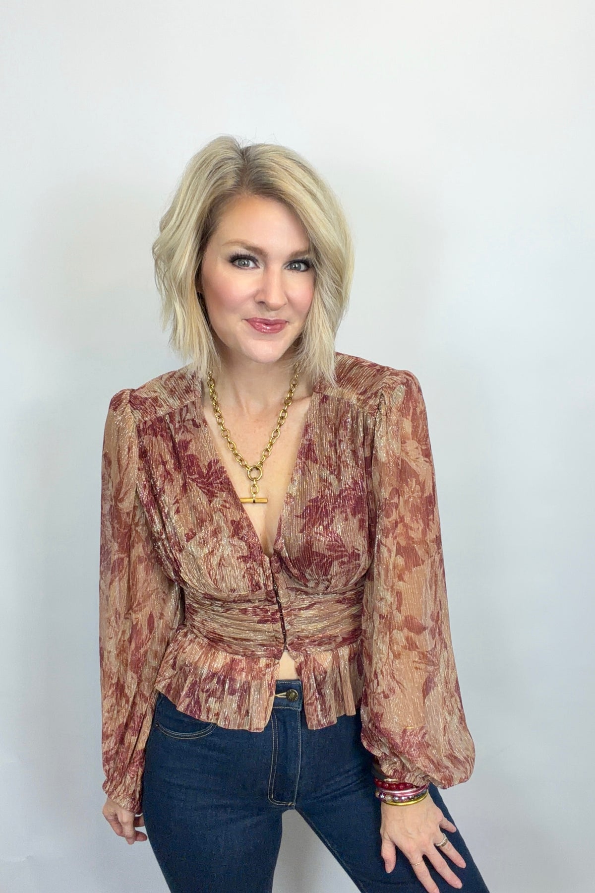 Sangria Shimmer Peplum Blouse