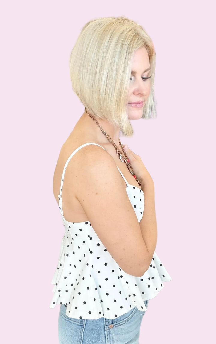 Dot Your I’s Polka Dot Peplum Top