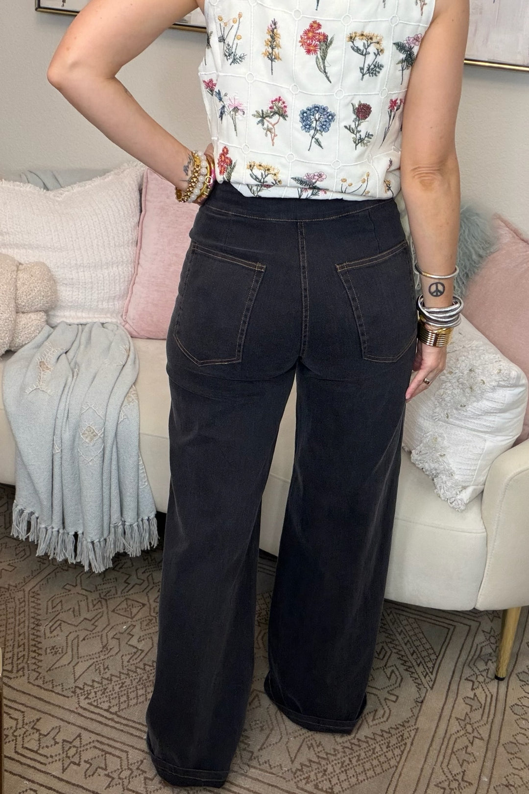 Black Wash Retro Wide Leg Jeans