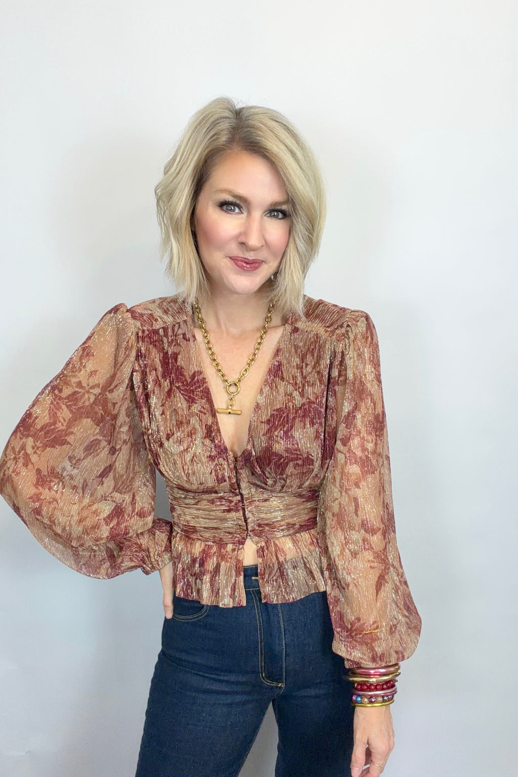 Sangria Shimmer Peplum Blouse