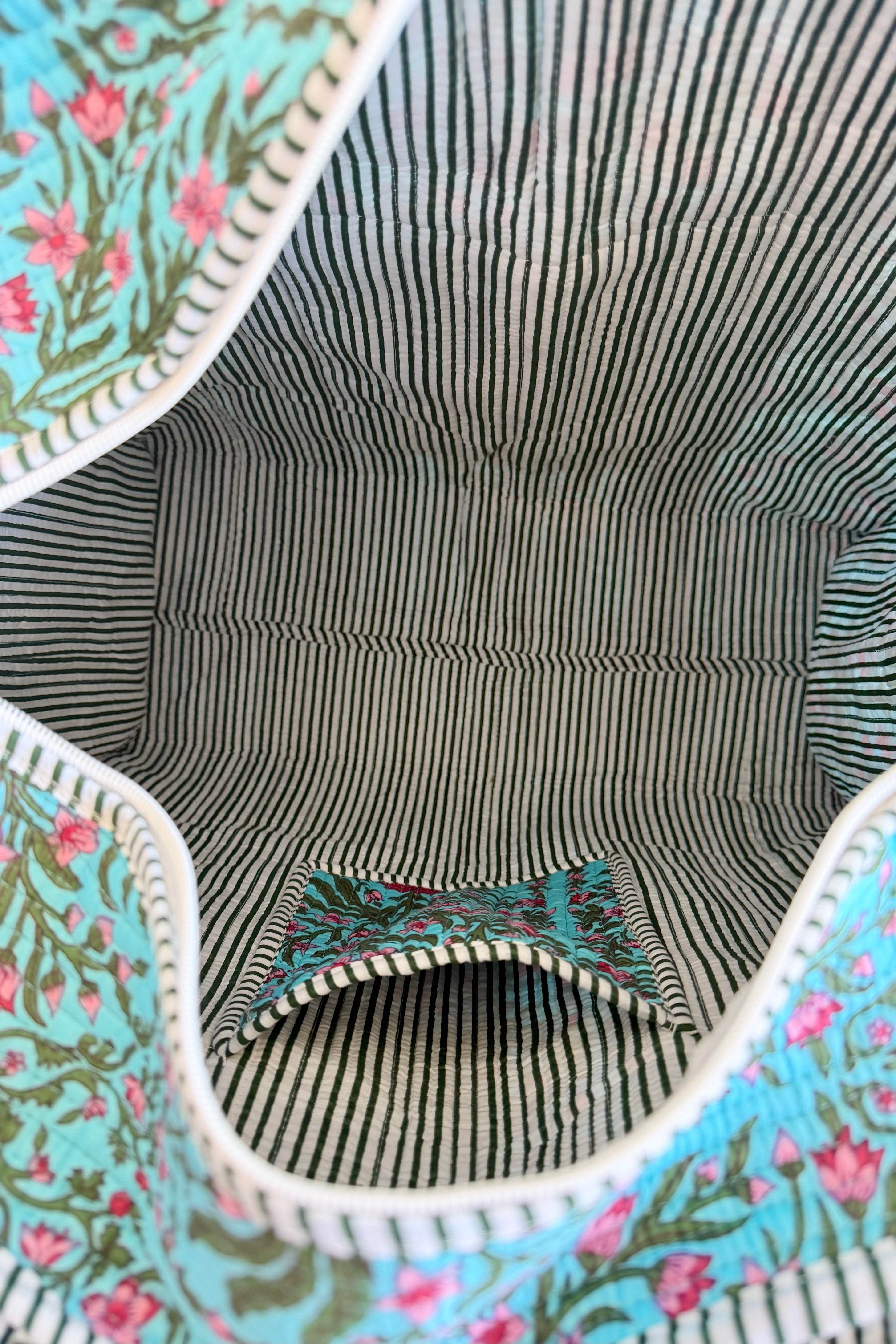 The Block Print Tote- Turquoise Floral, Orange Cheetah, Pink Floral