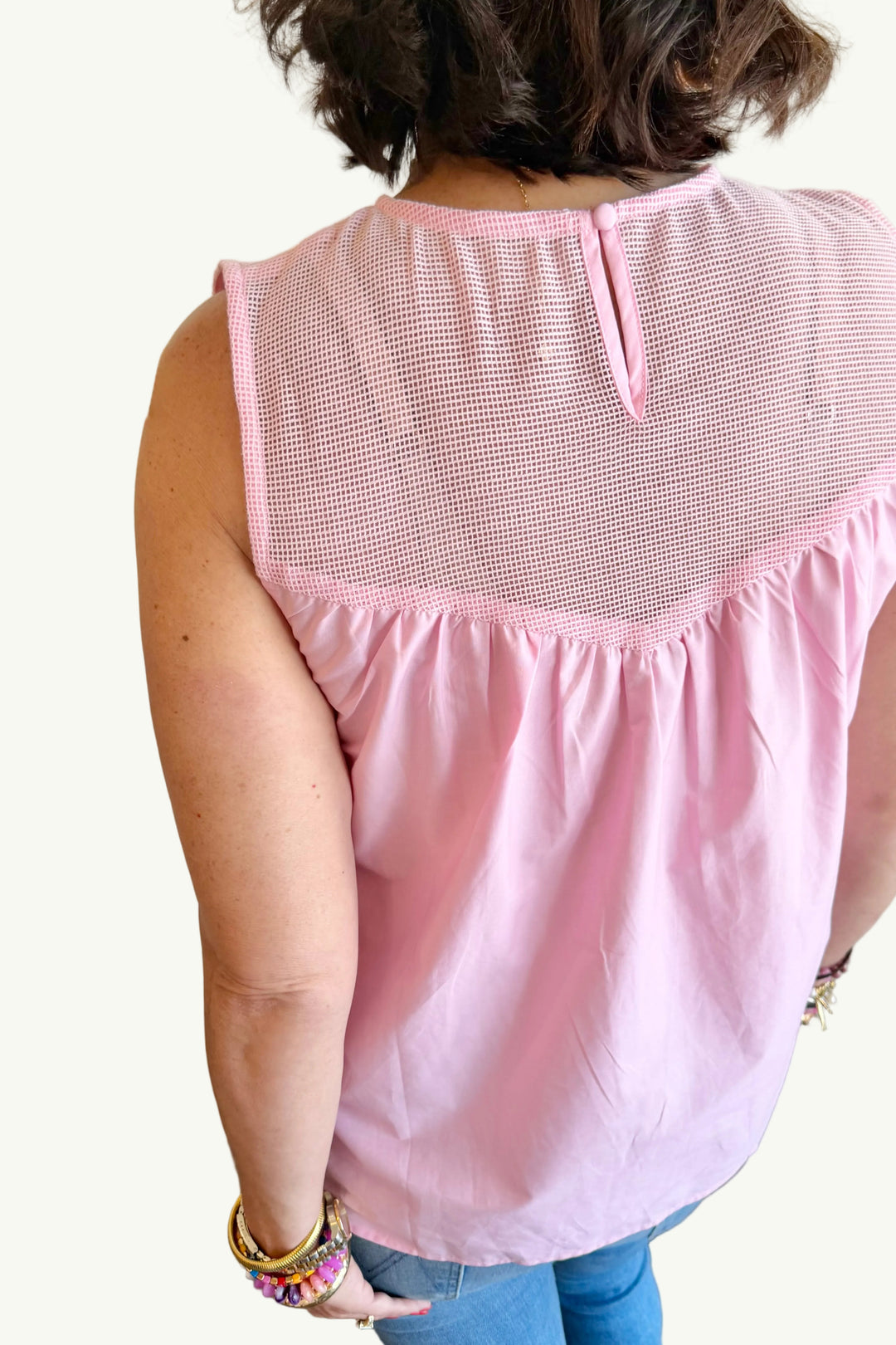 Sweetheart Mesh Detail Top