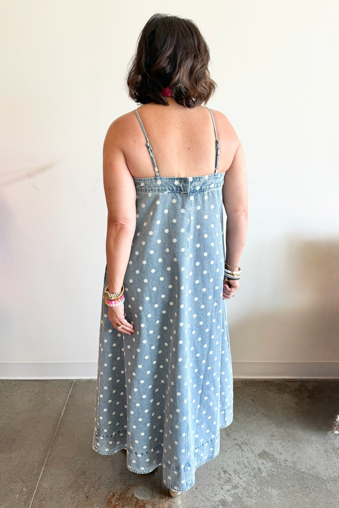 Polka Dot Maxi Denim Dress