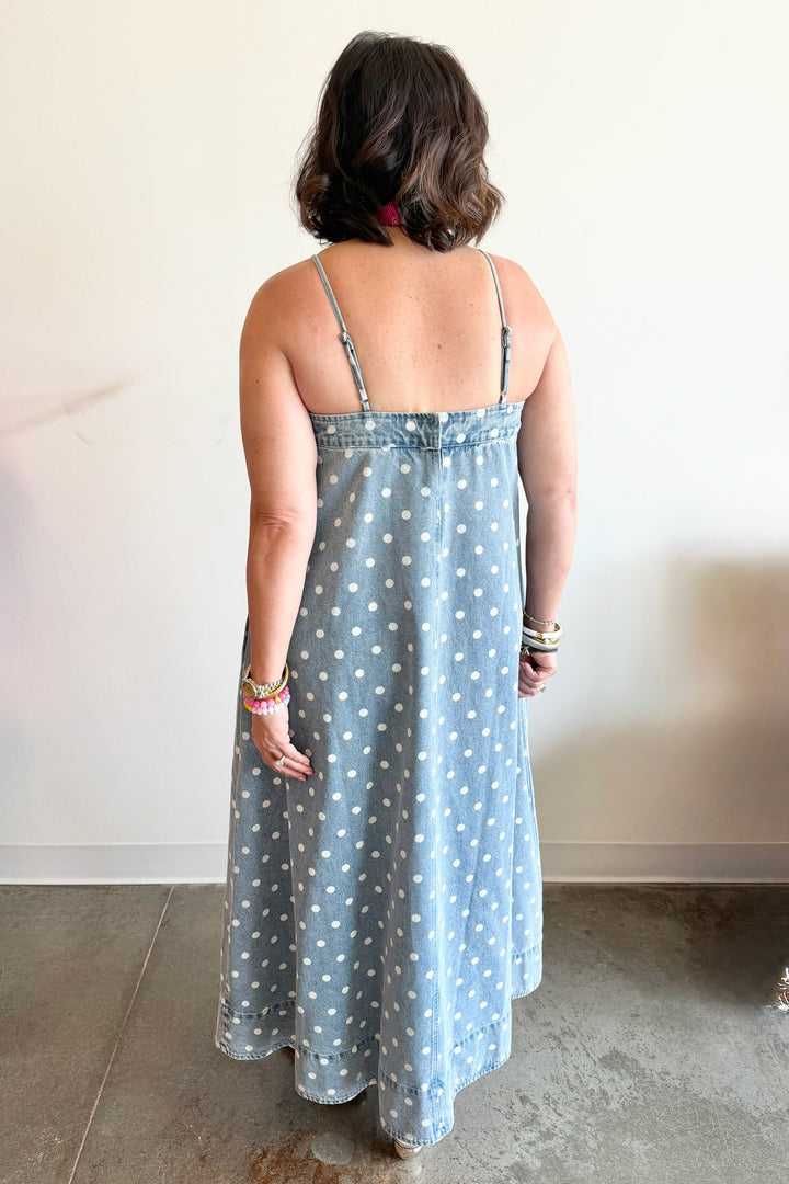 Polka Dot Maxi Denim Dress