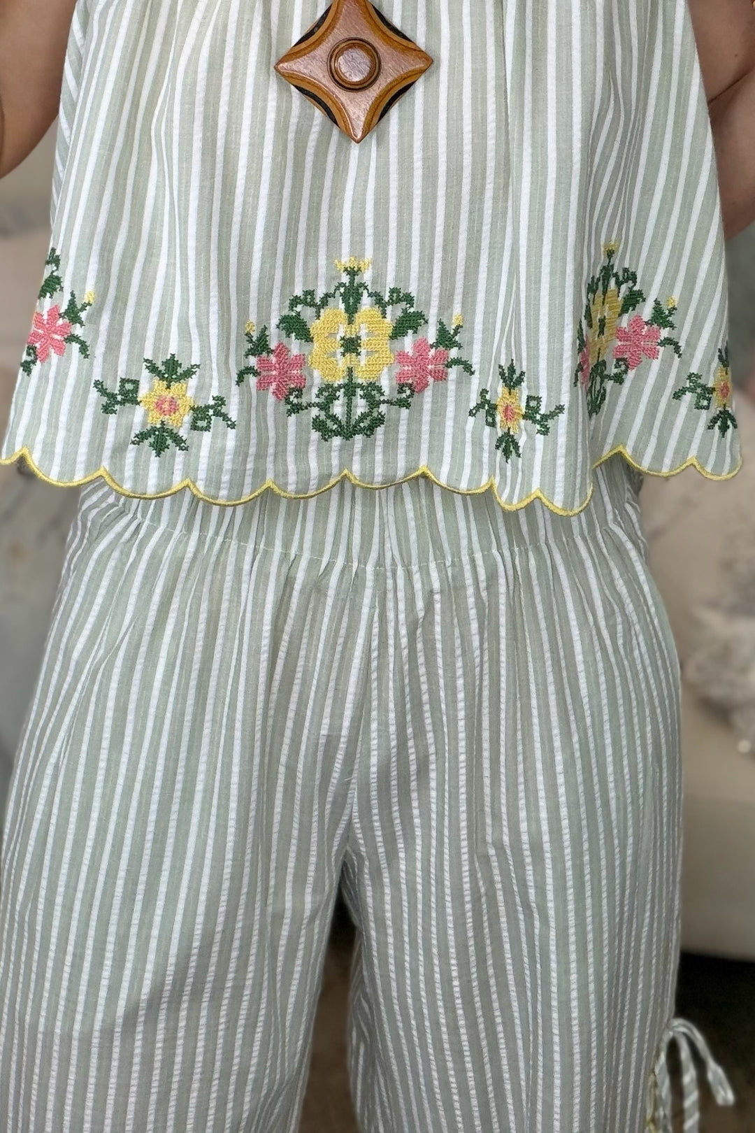 Meadow Stripe Floral Pant Set