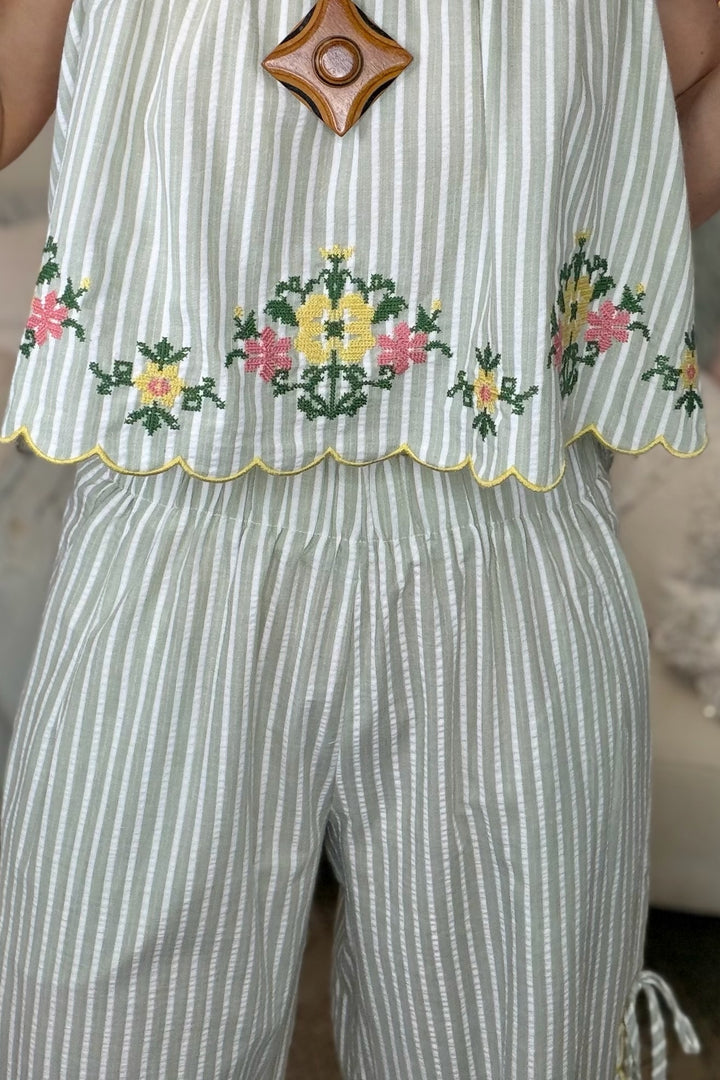 Meadow Stripe Floral Pant Set