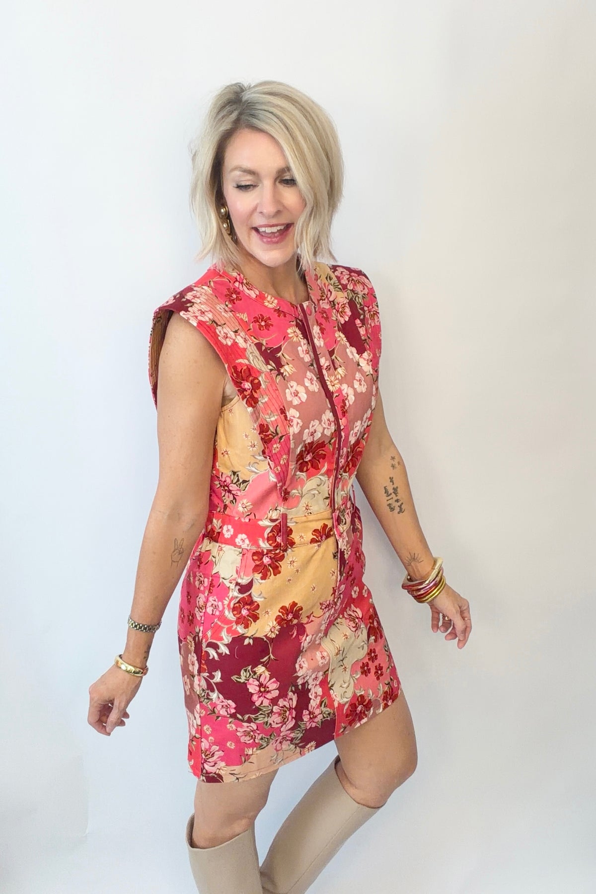 Pieced in Pink Floral Dress