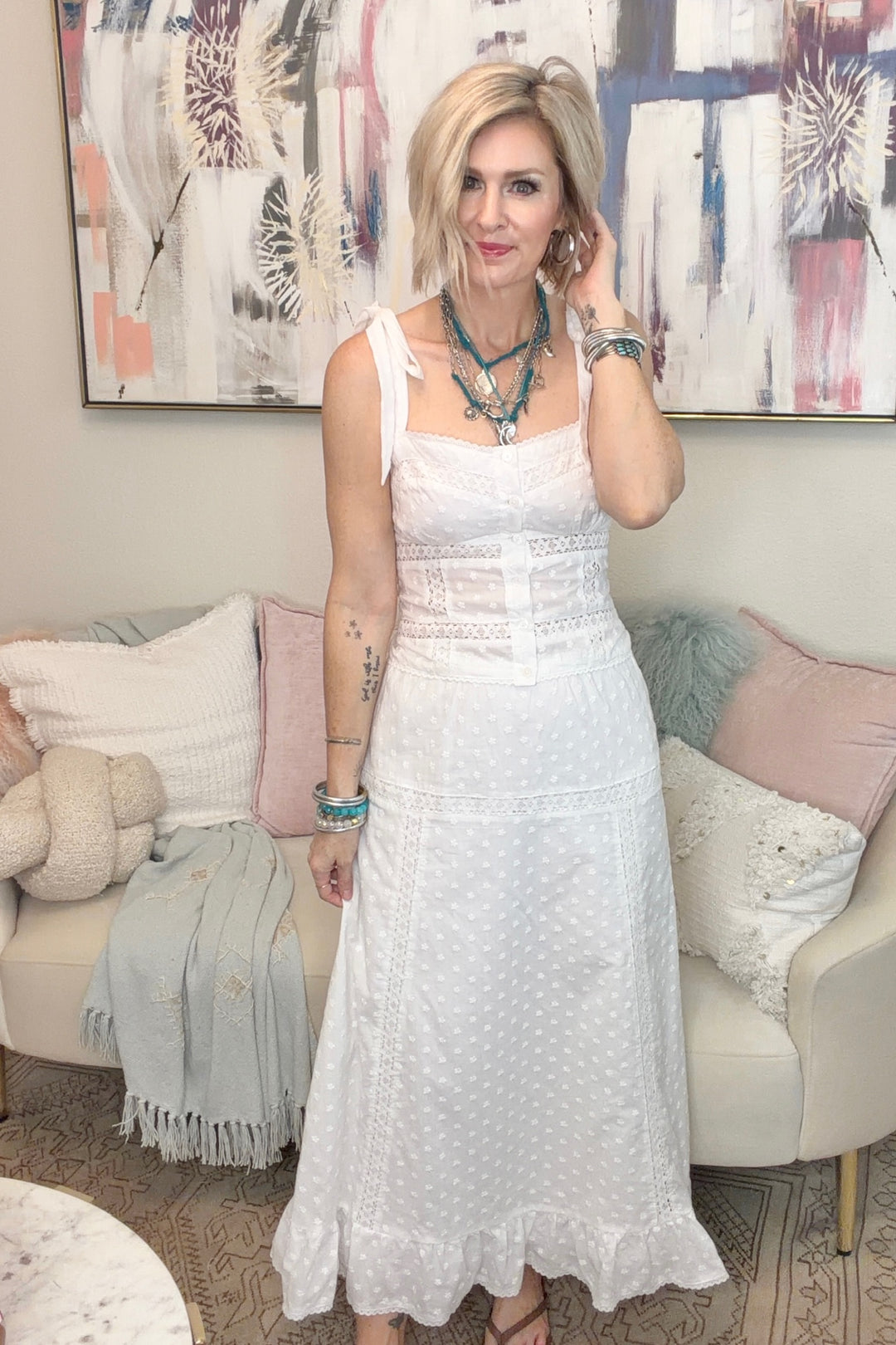 White Tie Embroidered Top