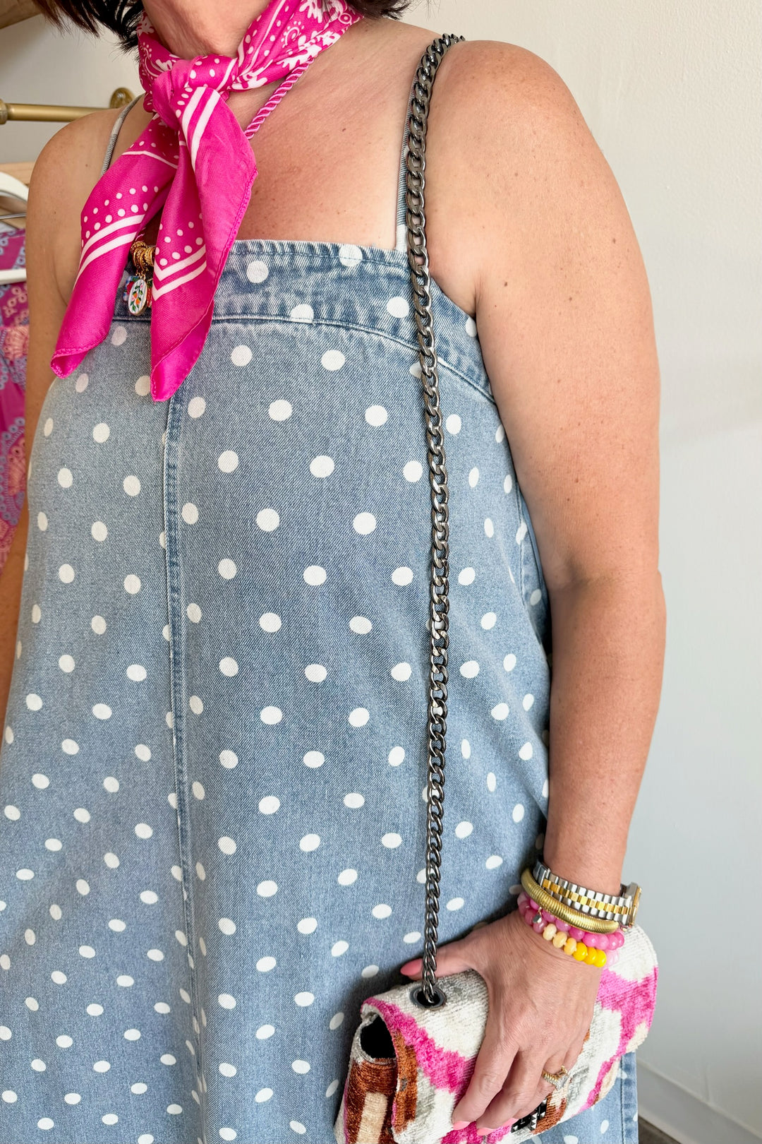 Polka Dot Maxi Denim Dress
