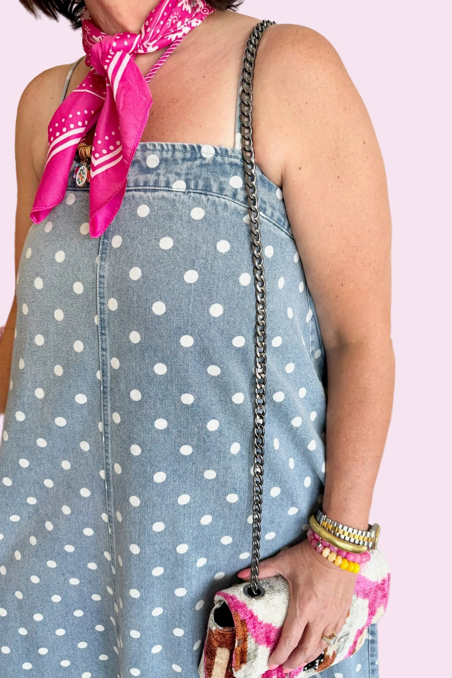 Polka Dot Midi Denim Dress