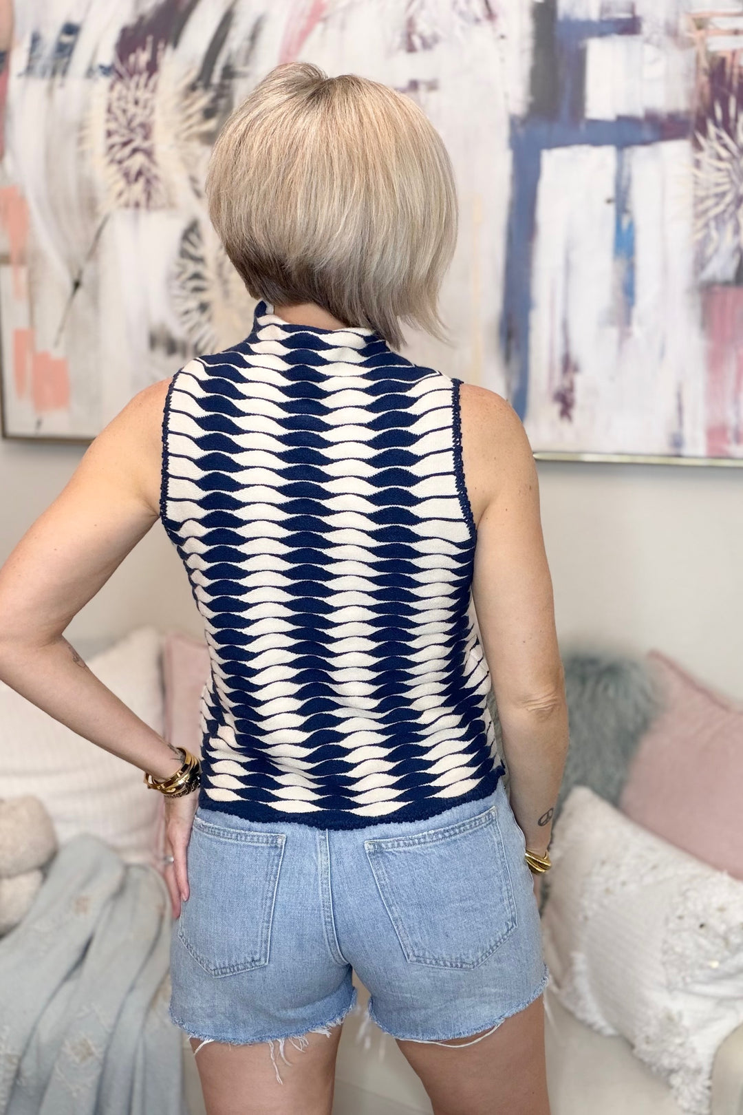 Retro Wave Knit Mock Neck Tank