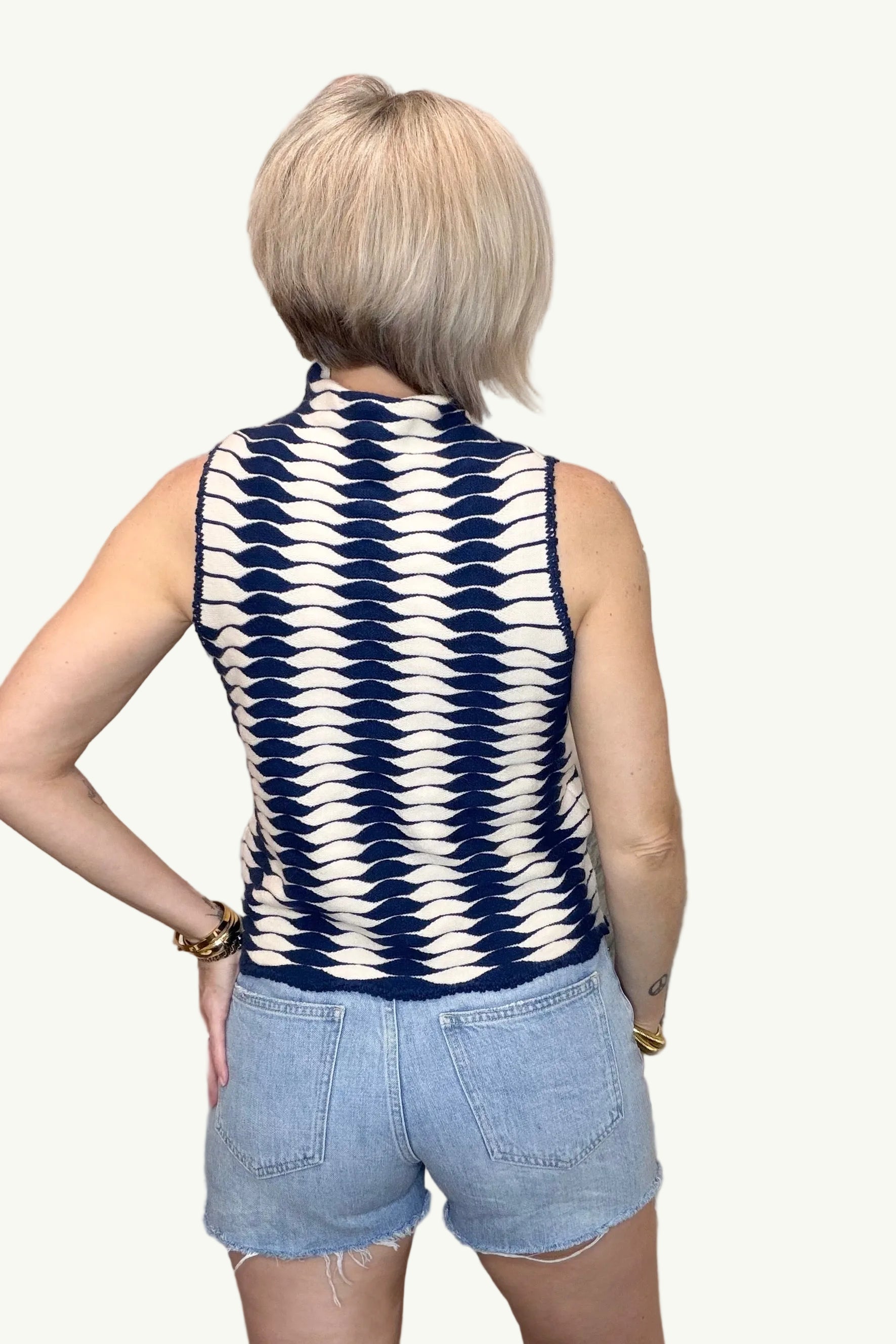 Retro Wave Knit Mock Neck Tank