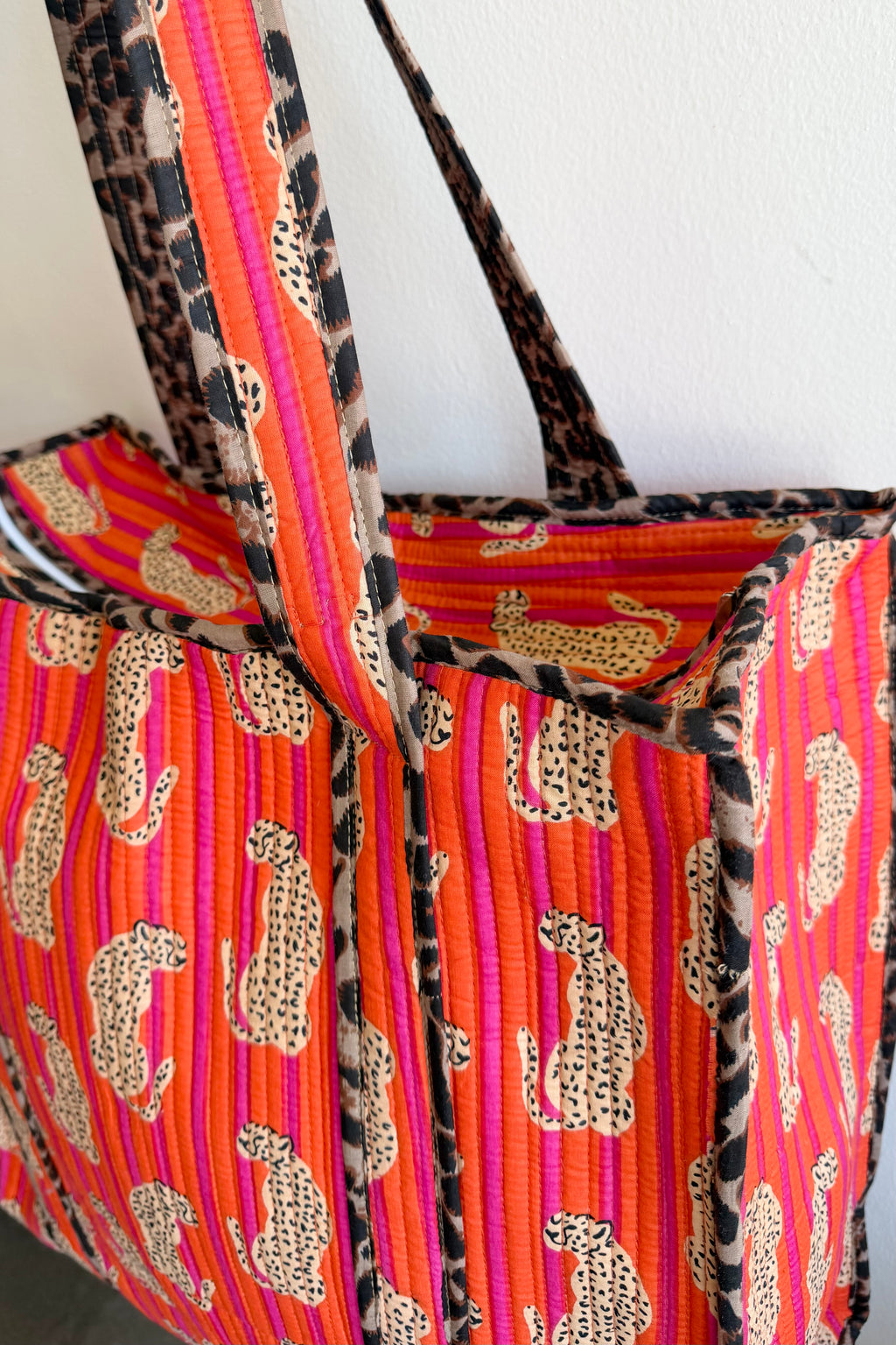 The Block Print Tote- Turquoise Floral, Orange Cheetah, Pink Floral