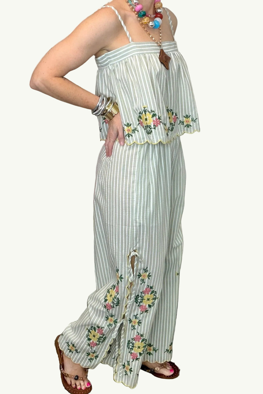 Meadow Stripe Floral Pant Set