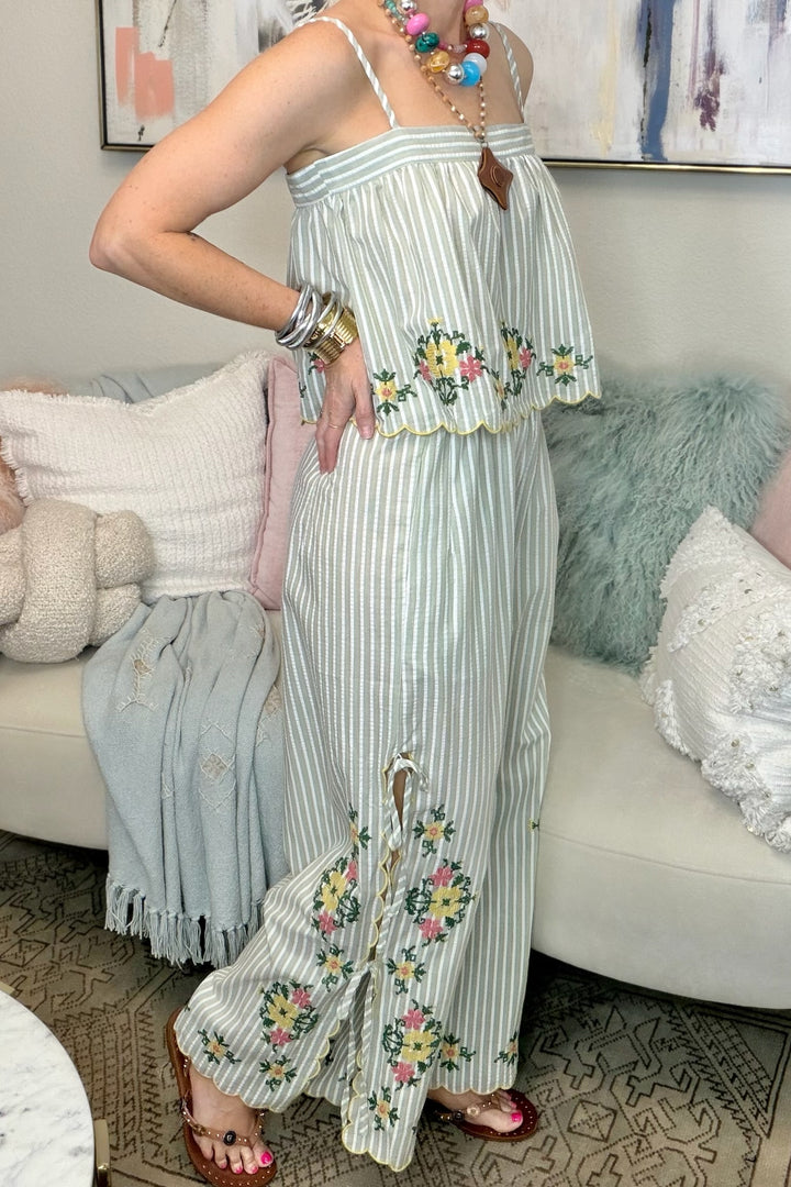 Meadow Stripe Floral Pant Set