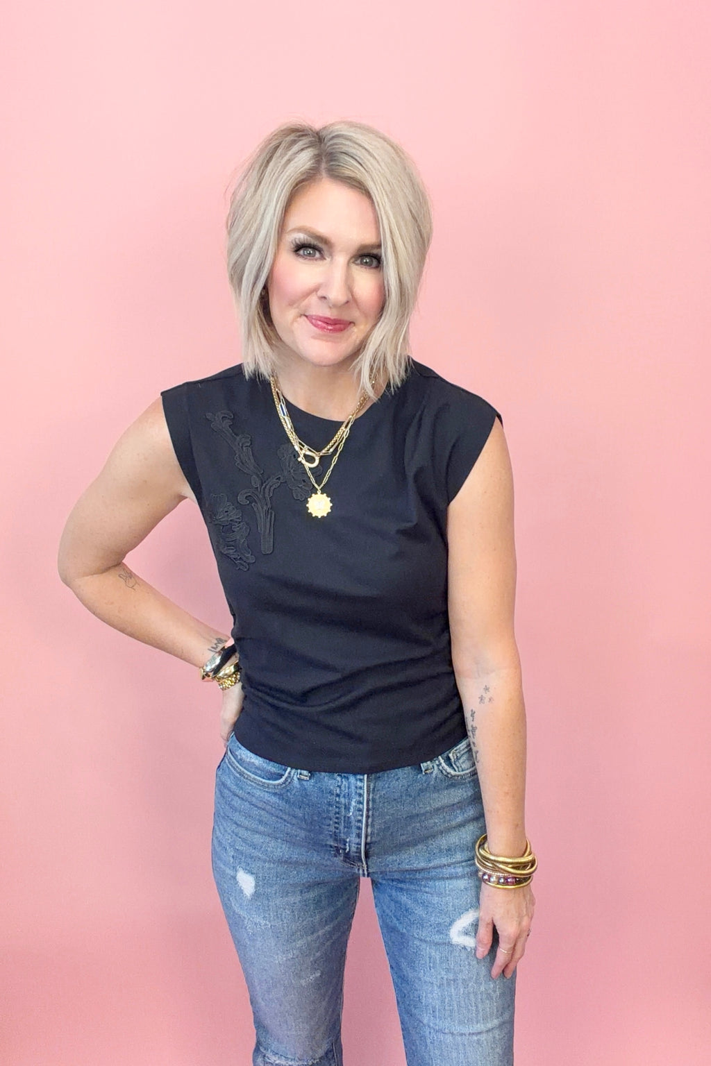 Navy Notes Knit Top