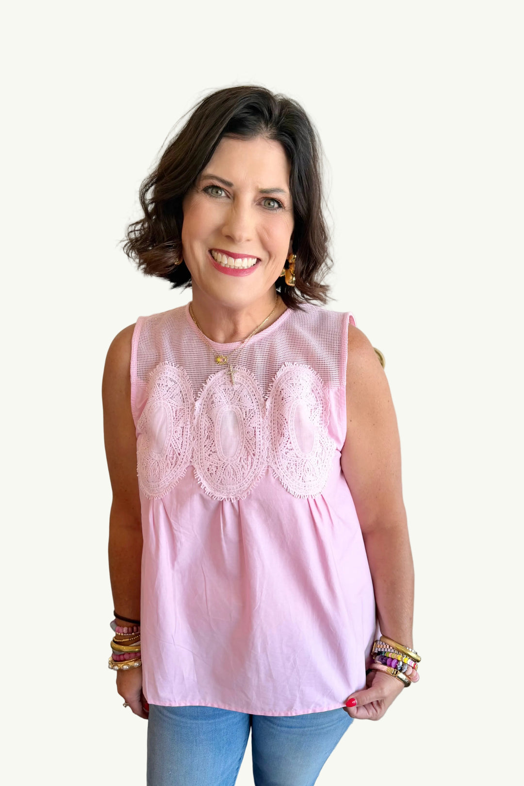 Sweetheart Mesh Detail Top