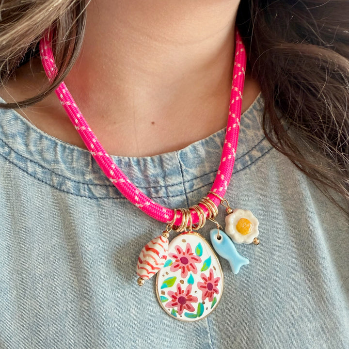 Charm Rope Necklace- Pink