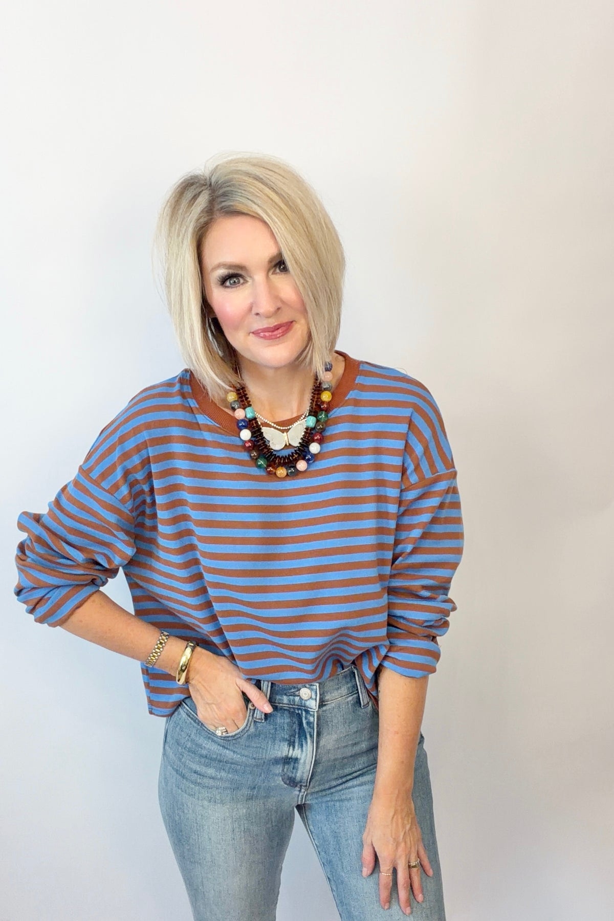 Mocha Blues Striped Top